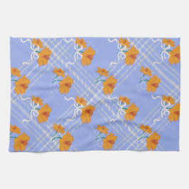 Cute Orange Blommor sömlösa på Play Blue Kökshandduk