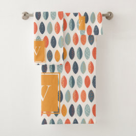 Cute Orange Blue Leafy Botanical Monogram Mönster