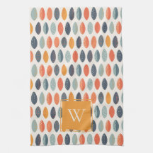 Cute Orange Blue Leafy Botanical Monogram Mönster