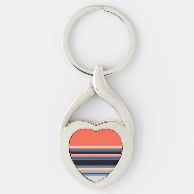 Cute orange blue rand twisted heart silverfärgad nyckelring (Framsidan)
