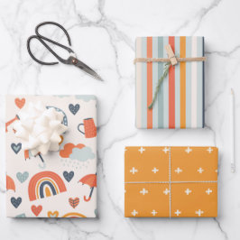 Cute Orange Blue Vår Rainbow Clouds Mönster