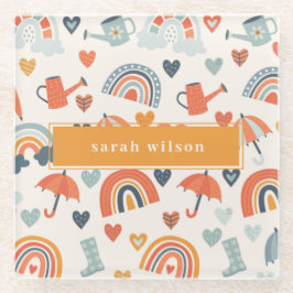 Cute Orange Blue Vår Rainbow Clouds Mönster