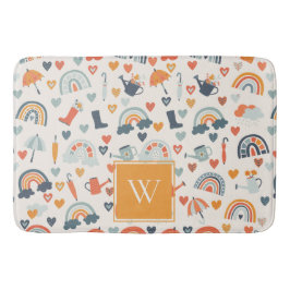 Cute Orange Blue Vår Rainbow Clouds Mönster Badrumsmatta