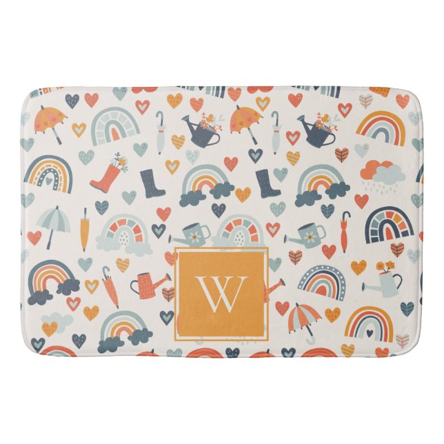 Cute Orange Blue Vår Rainbow Clouds Mönster Badrumsmatta (Framsidan)