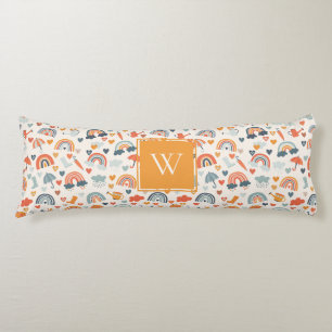 Cute Orange Blue Vår Rainbow Clouds Mönster Kroppskudde