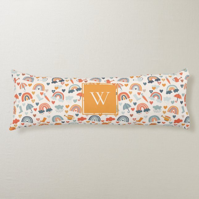 Cute Orange Blue Vår Rainbow Clouds Mönster Kroppskudde (Framsidan)