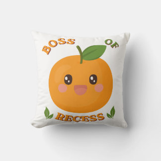 Cute Orange "Boss of Recess" Kids Throw Pillow Kudde