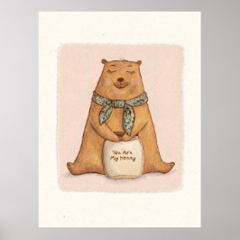 Cute Orange Brown Bear Teckning Poster