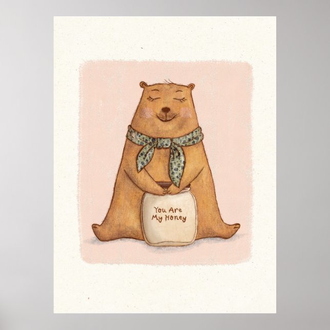 Cute Orange Brown Bear Teckning Poster (Framsidan)