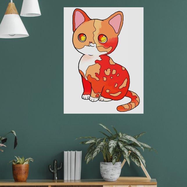 Cute Orange Calico Cat Cartoon Adorable Kitty  Poster (Vardagsrum 1)