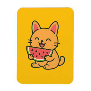 Cute Orange Cat Eating Watermelon Magnet Funny F