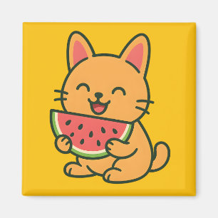 Cute Orange Cat Eating Watermelon Magnet Funny F