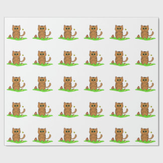 Cute Orange Cat i Grönt Papper för skugginslagning Presentpapper