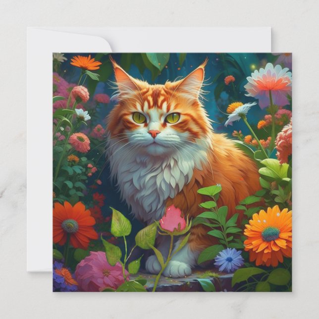 Cute Orange Cat in Flowers (Framsida)