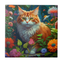 Cute Orange Cat in Flowers