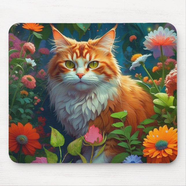 Cute Orange Cat in Flowers Musmatta (Framsidan)