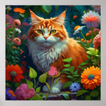 Cute Orange Cat in Flowers