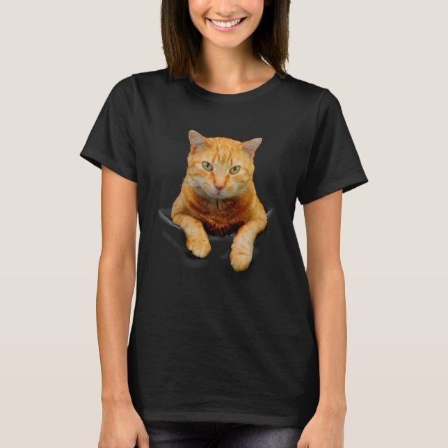Cute Orange Cat in Pocket  Cat T Shirt (Framsida)