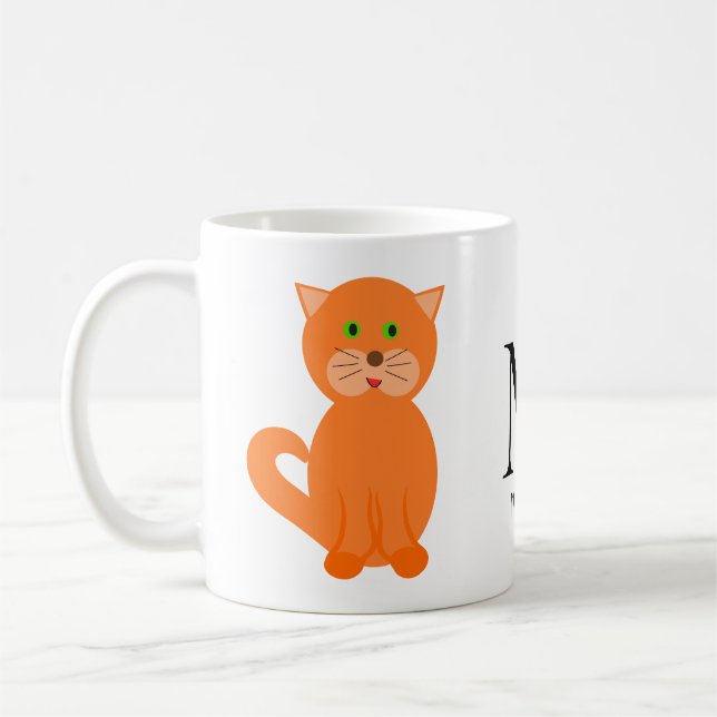 Cute Orange Cat Monogram Namn Kaffemugg (Vänster)
