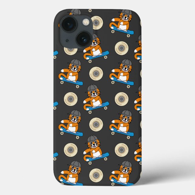 Cute Orange Cat på Skateboard-Tecknad (Baksida)