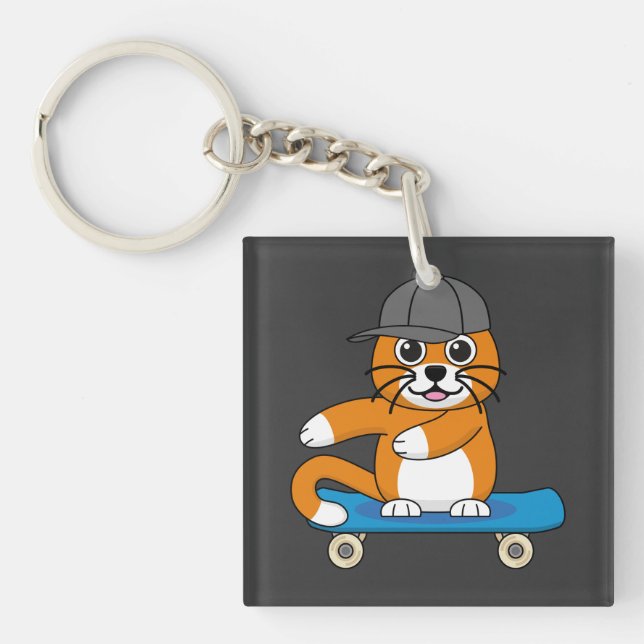 Cute Orange Cat på Skateboard-Tecknad (Framsidan)