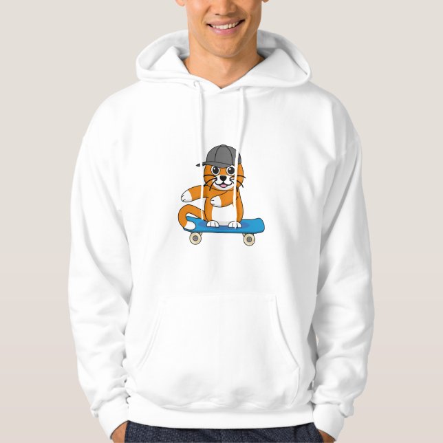 Cute Orange Cat på Skateboard-Tecknad Hoodie (Framsida)