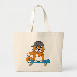 Cute Orange Cat på Skateboard-Tecknad Jumbo Tygkasse