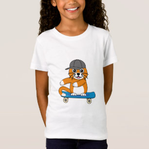 Cute Orange Cat på Skateboard-Tecknad T Shirt