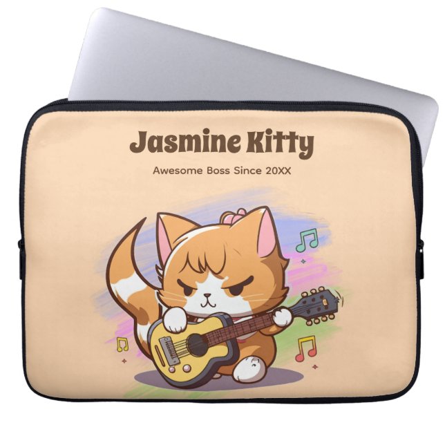 Cute Orange Cat Pay Guitar (Personalize) Laptop Fodral (Framsidan)