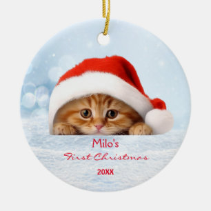 Cute Orange Cat Red Santa Hat Tass Personlig Julgransprydnad Keramik