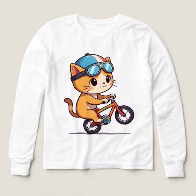 Cute Orange Cat Riding a Bicycle Kids T-Shirt (Design framsida)