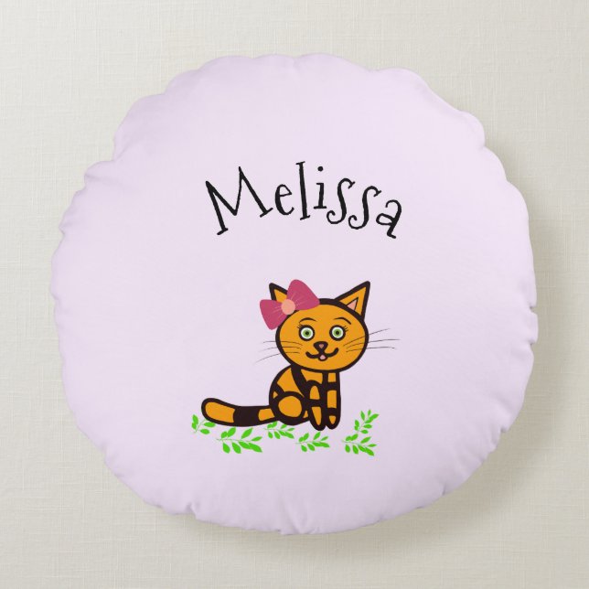 Cute orange cat rund kudde (Framsidan)