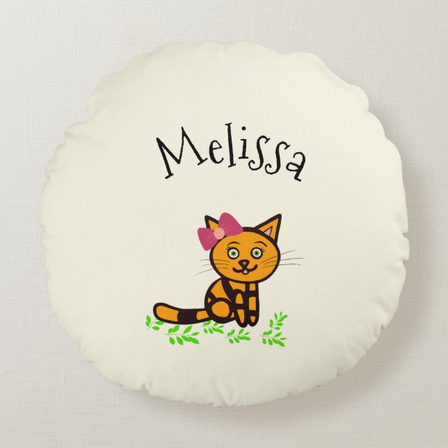 Cute orange cat rund kudde (Framsidan)