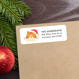 Cute Orange Cat Santa Hat-Returadressen Returadress Etikett