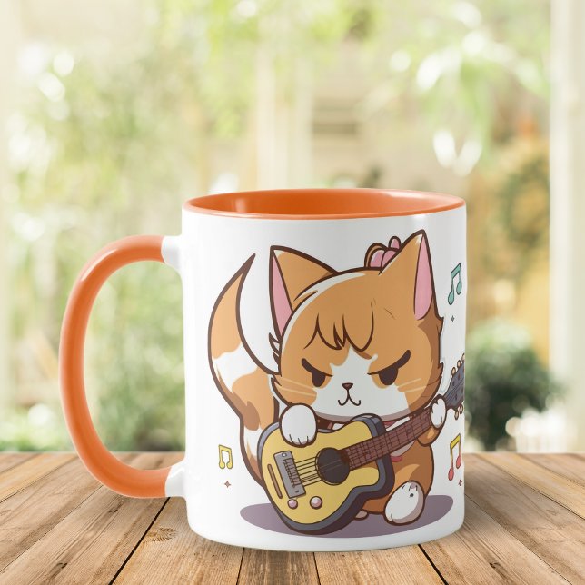 Cute Orange Cat Spela Guitar Mugg (Skapare uppladdad)