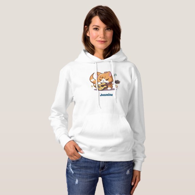 Cute Orange Cat Spela Guitar T Shirt (Hel framsida)
