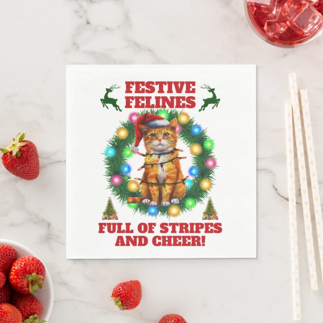 Cute Orange Cat Tabby katt jul Hat Julafton Pappersservett (Insitu)