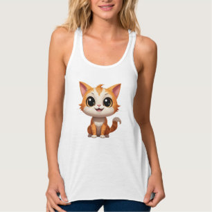 Cute Orange Cat Tecknad Stil-tecken-89738 Linne Med Racerback