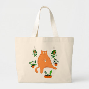 Cute Orange Cat with Plant, Cute Cat Gift Jumbo Tygkasse
