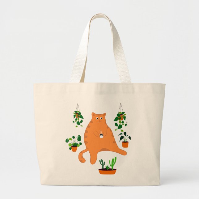 Cute Orange Cat with Plant, Cute Cat Gift Jumbo Tygkasse (Framsidan)