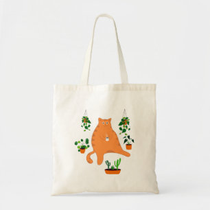 Cute Orange Cat with Plant, Cute Cat Gift Tygkasse