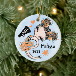 Cute Orange CheerLeader Girl Ornament Brown Hair