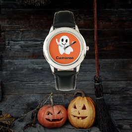Cute Orange Circle Smiling Halloween Ghost Armbandsur