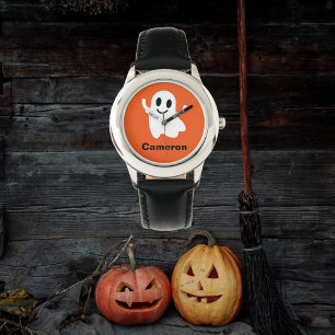 Cute Orange Circle Smiling Halloween Ghost Armbandsur