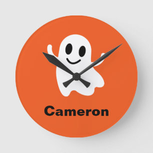 Cute Orange Circle Smiling Halloween Ghost Rund Klocka