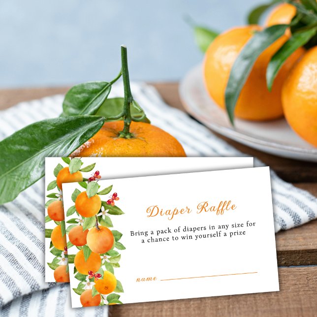 Cute Orange Clementine Diaper Raffle Baby Shower Tilläggskort (Cute Orange Clementine Diaper Raffle Baby Shower Enclosure Card)