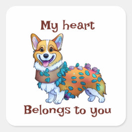 Cute Orange corgi för positivt humör Fyrkantigt Klistermärke