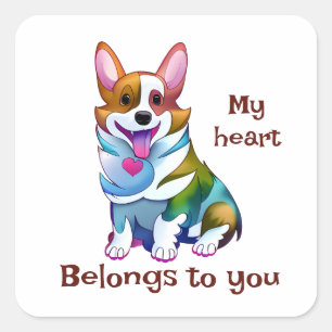 Cute Orange corgi för positivt humör Fyrkantigt Klistermärke