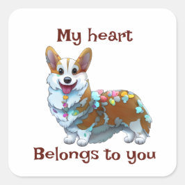 Cute Orange corgi för positivt humör Fyrkantigt Klistermärke
