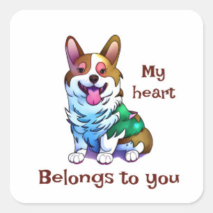 Cute Orange corgi för positivt humör Fyrkantigt Klistermärke